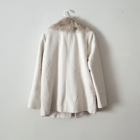 Faux Fur Trim Cream Car Coat - Picture 9 of 16